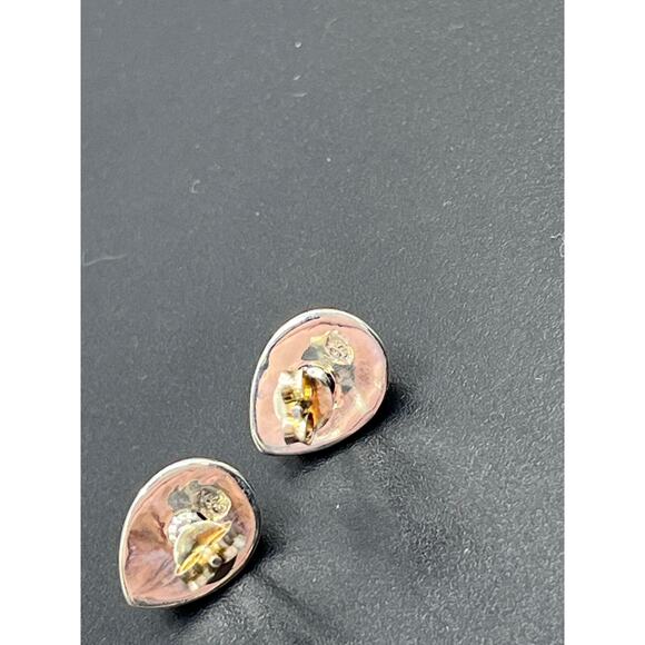 Vintage Sterling Silver Natural Dark Opal Stud Earrings Rope Border 13mm Pair - Picture 10 of 12